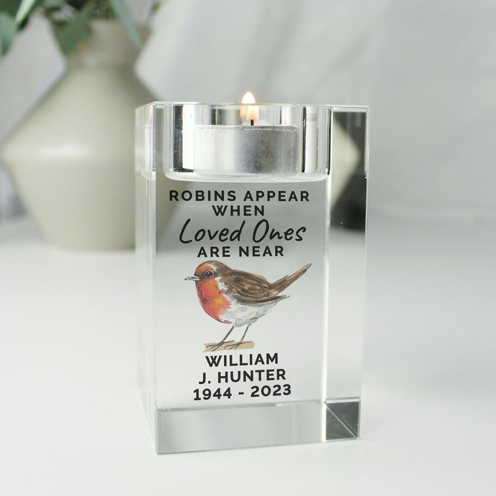 Personalised Robin Memorial Glass Tealight Holder Extra Image 1